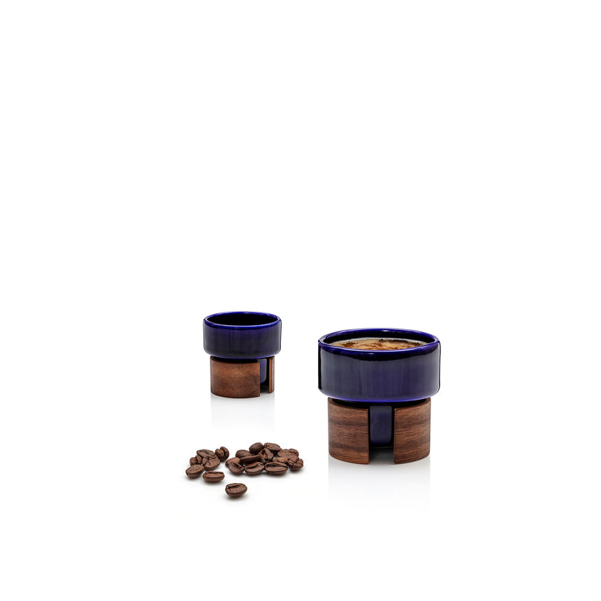 WARM Espresso Cup, 8 cl x 2pc,  BLUE / WALNUT
